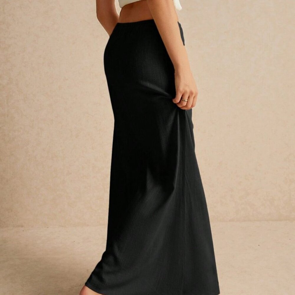 Black Casual Women's Minimalist Drawstring Skirt - Picture 2 of 5